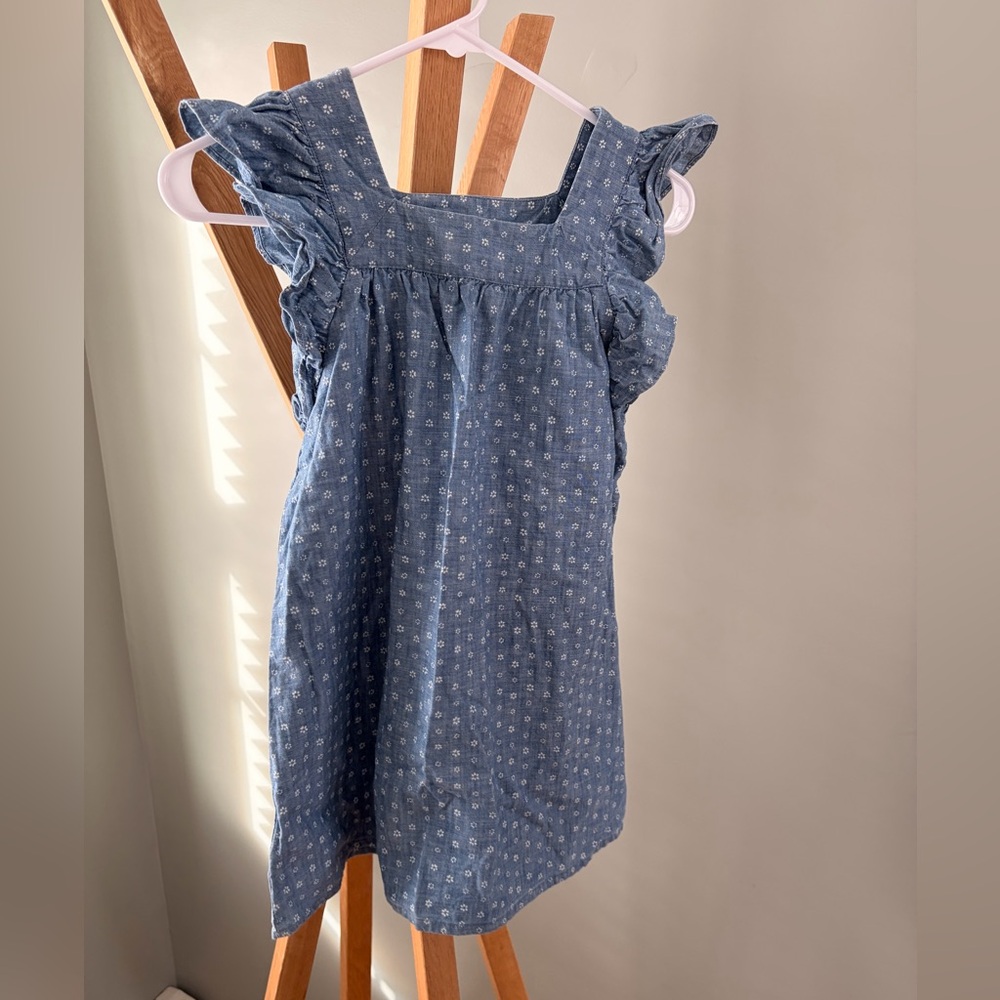 Crewcuts Blue Floral Ruffle denim Dress size 7